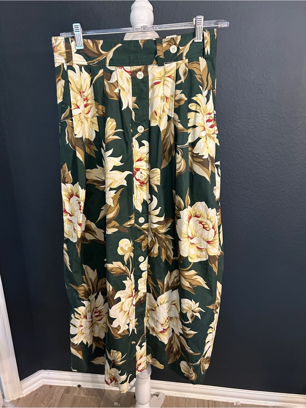 British Khaki Floral Cotton Button-Down Shirt in Green and Yellow